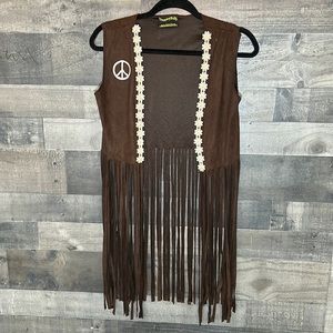 Cute Brown Fringe Vest with Daisies